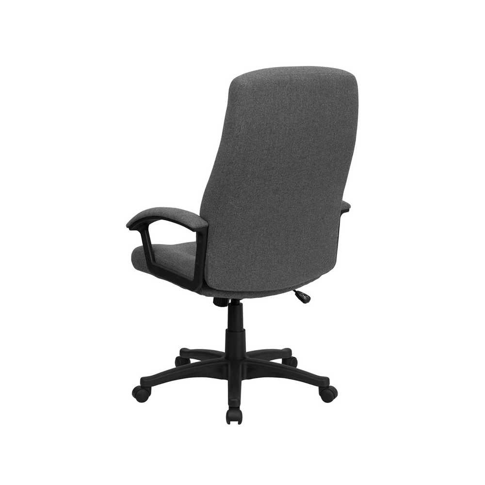 High Back Gray Fabric Executive Swivel Office Chair with Two Line Horizontal Stitch Back and Arms