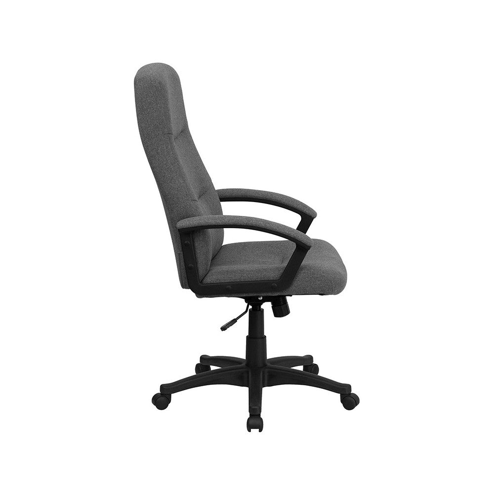 High Back Gray Fabric Executive Swivel Office Chair with Two Line Horizontal Stitch Back and Arms