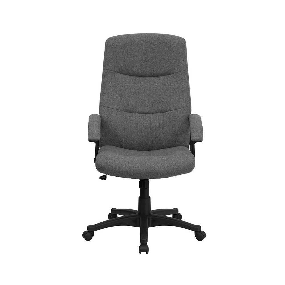 High Back Gray Fabric Executive Swivel Office Chair with Two Line Horizontal Stitch Back and Arms