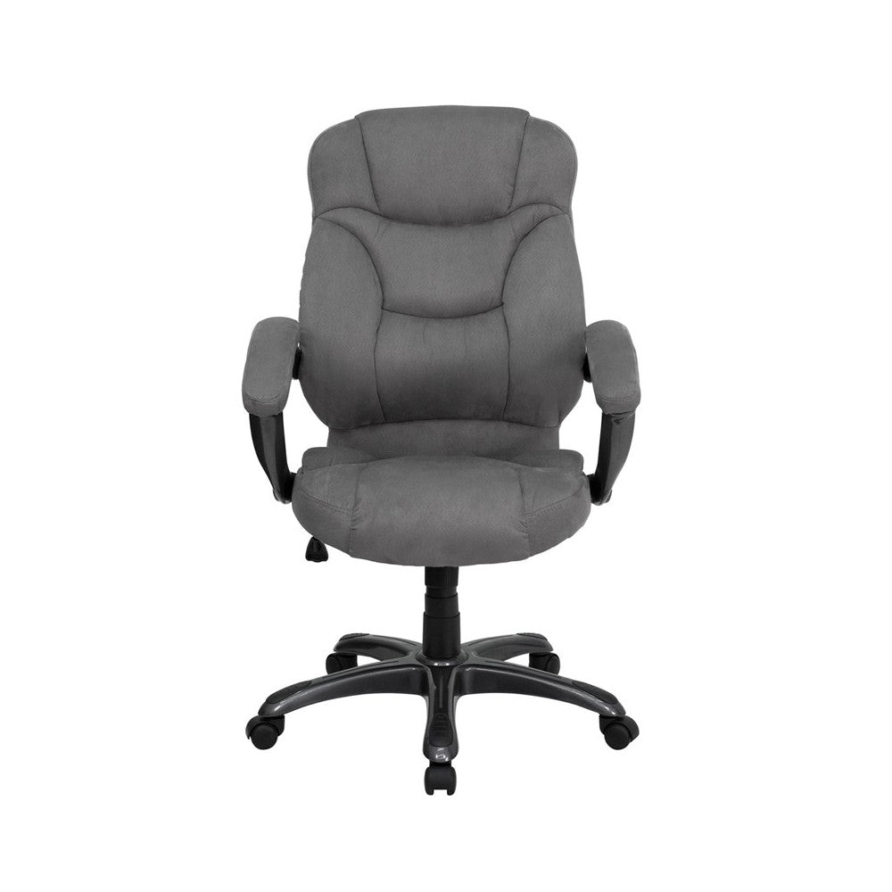 High Back Gray Microfiber Contemporary Executive Swivel Ergonomic Office Chair with Arms