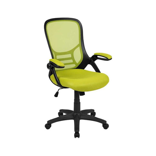 High Back Green Mesh Ergonomic Swivel Office Chair with Black Frame and Flip-up Arms