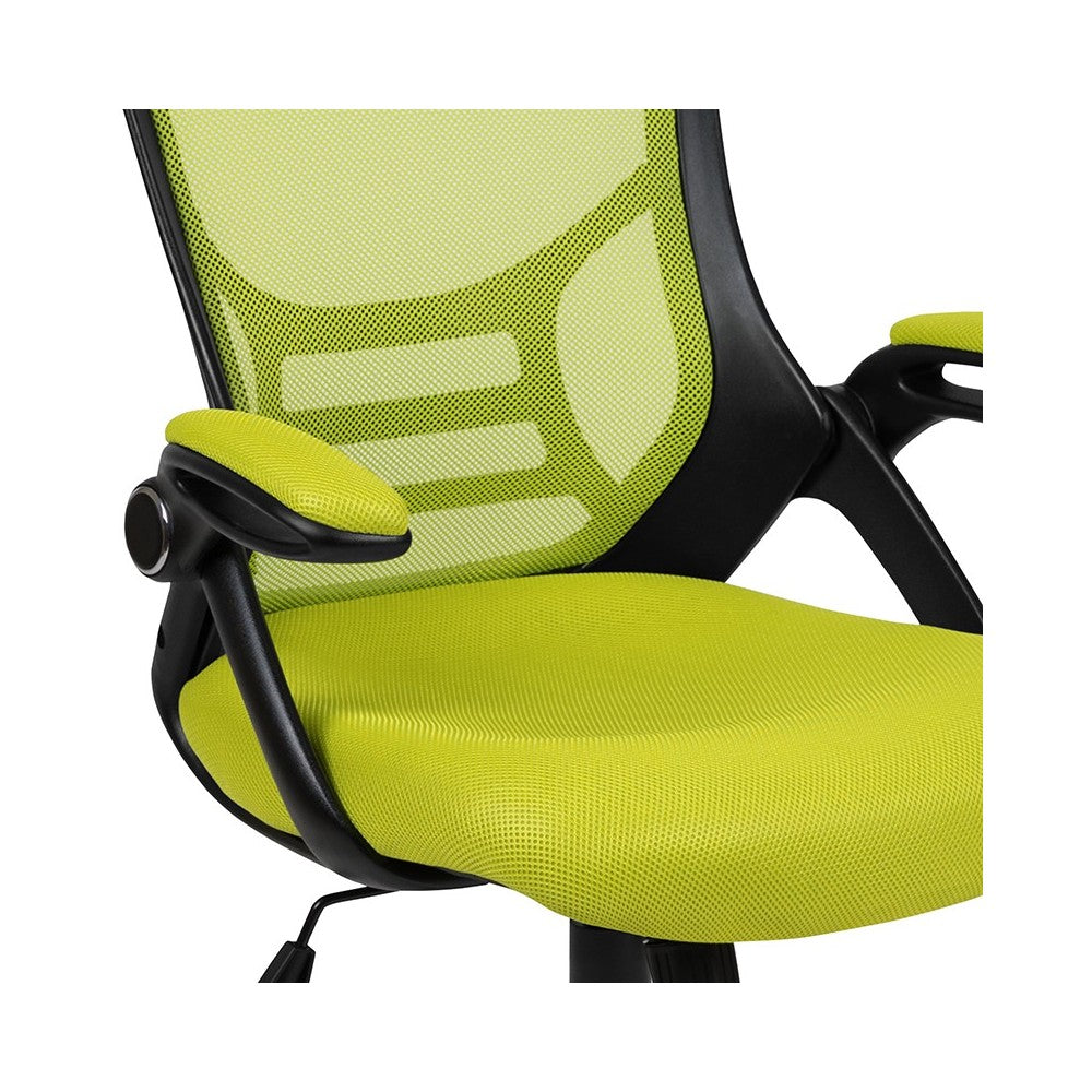 High Back Green Mesh Ergonomic Swivel Office Chair with Black Frame and Flip-up Arms