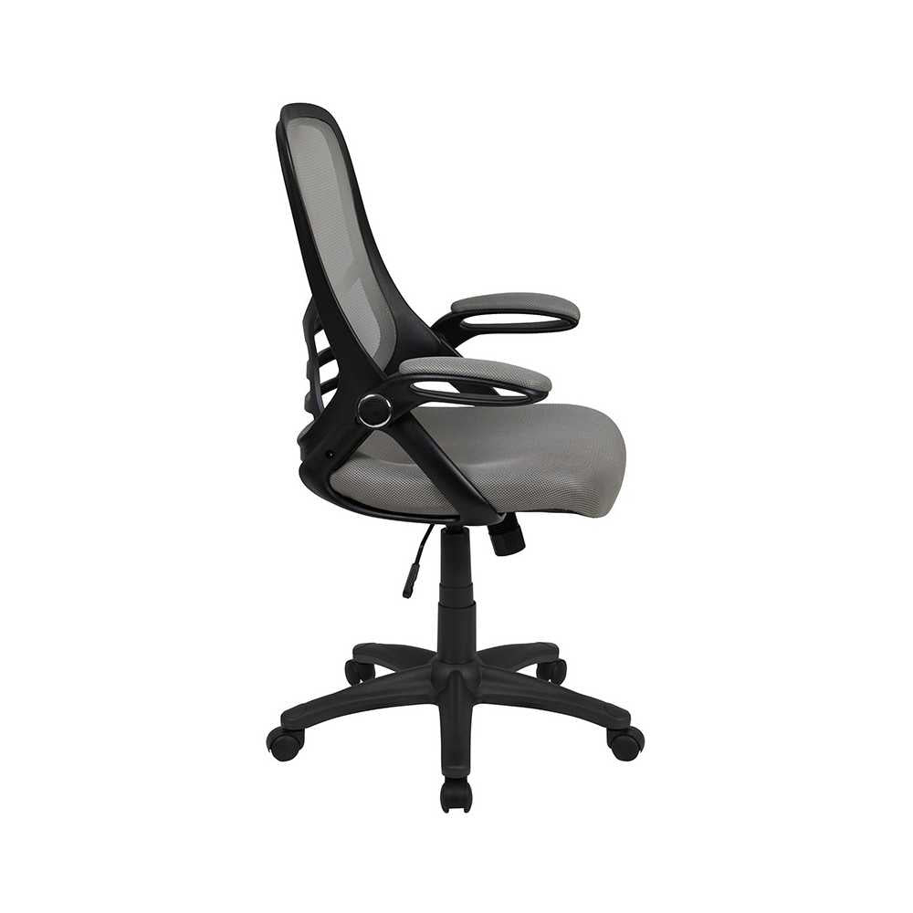 High Back Light Gray Mesh Ergonomic Swivel Office Chair with Black Frame and Flip-up Arms