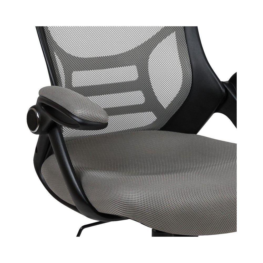 High Back Light Gray Mesh Ergonomic Swivel Office Chair with Black Frame and Flip-up Arms