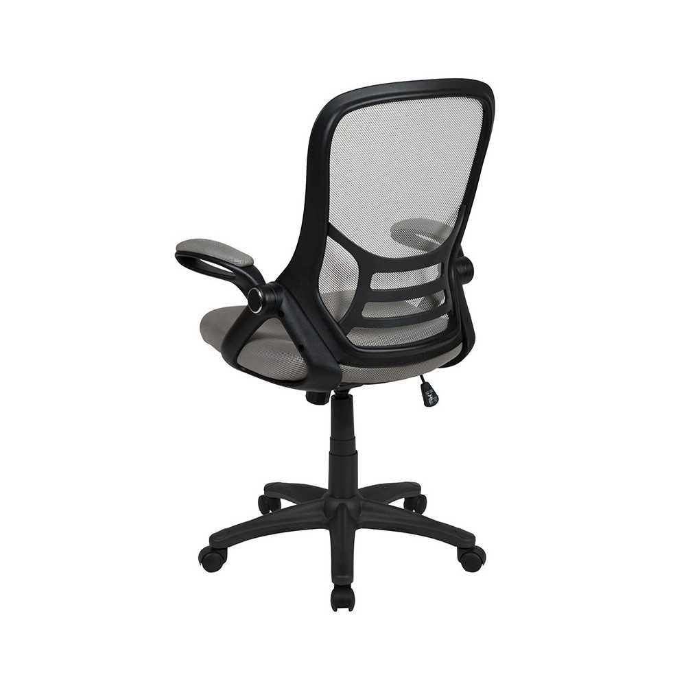 High Back Light Gray Mesh Ergonomic Swivel Office Chair with Black Frame and Flip-up Arms