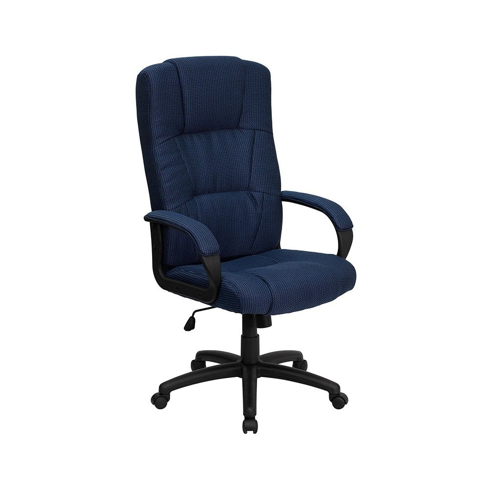 High Back Navy Blue Fabric Executive Swivel Office Chair with Arms
