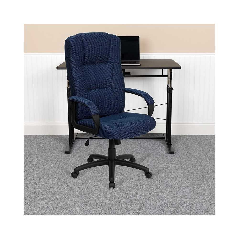 High Back Navy Blue Fabric Executive Swivel Office Chair with Arms