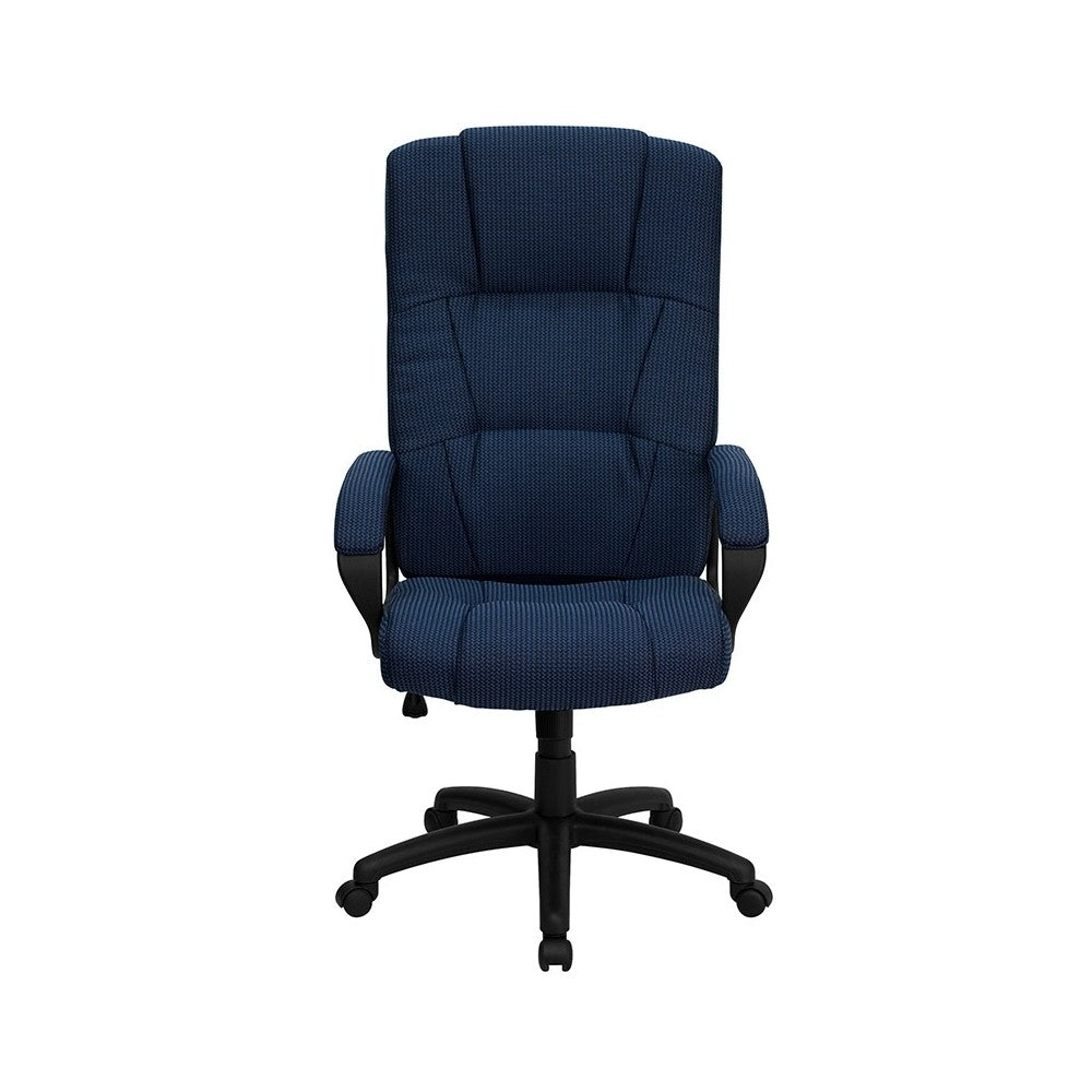 High Back Navy Blue Fabric Executive Swivel Office Chair with Arms