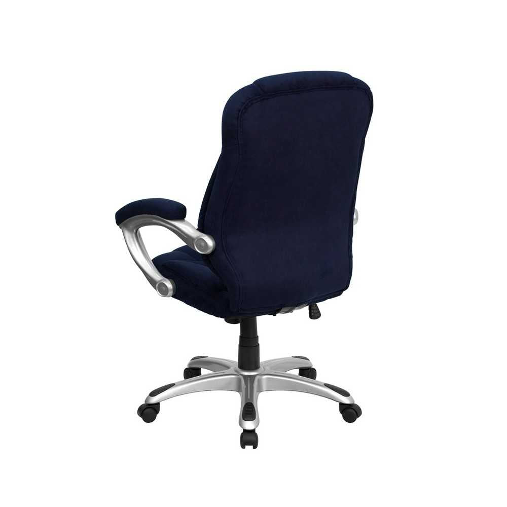 High Back Navy Blue Microfiber Contemporary Executive Swivel Ergonomic Office Chair with Arms