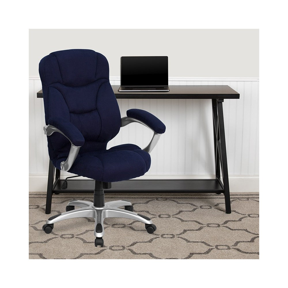 High Back Navy Blue Microfiber Contemporary Executive Swivel Ergonomic Office Chair with Arms