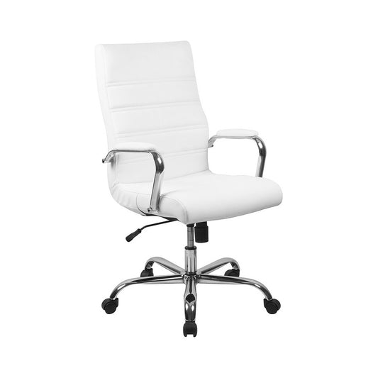 High Back Office Chair | White LeatherSoft Office Chair with Wheels and Arms