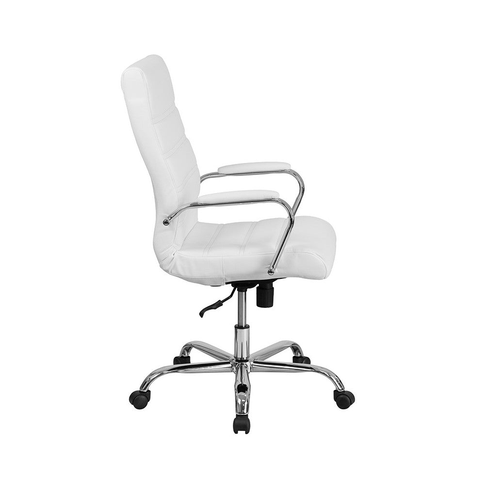 High Back Office Chair | White LeatherSoft Office Chair with Wheels and Arms