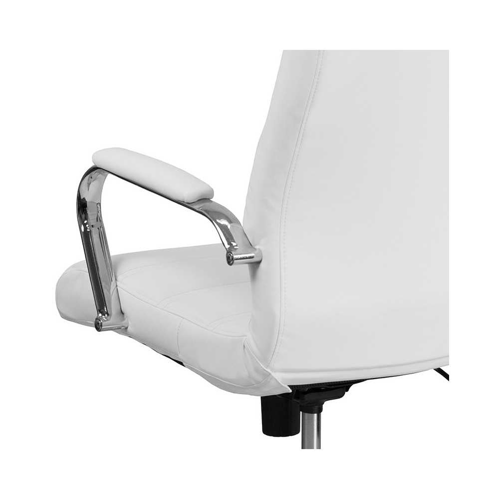 High Back Office Chair | White LeatherSoft Office Chair with Wheels and Arms