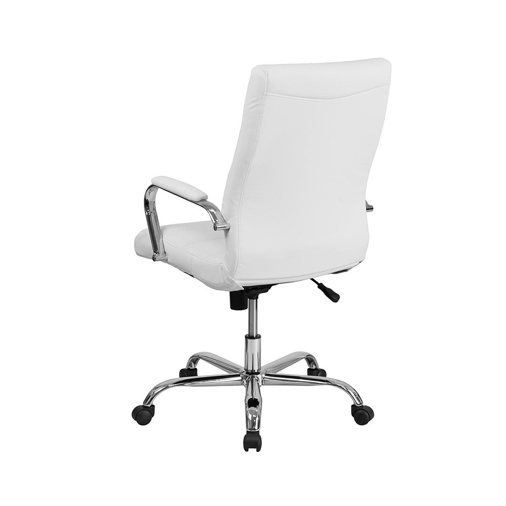 High Back Office Chair | White LeatherSoft Office Chair with Wheels and Arms