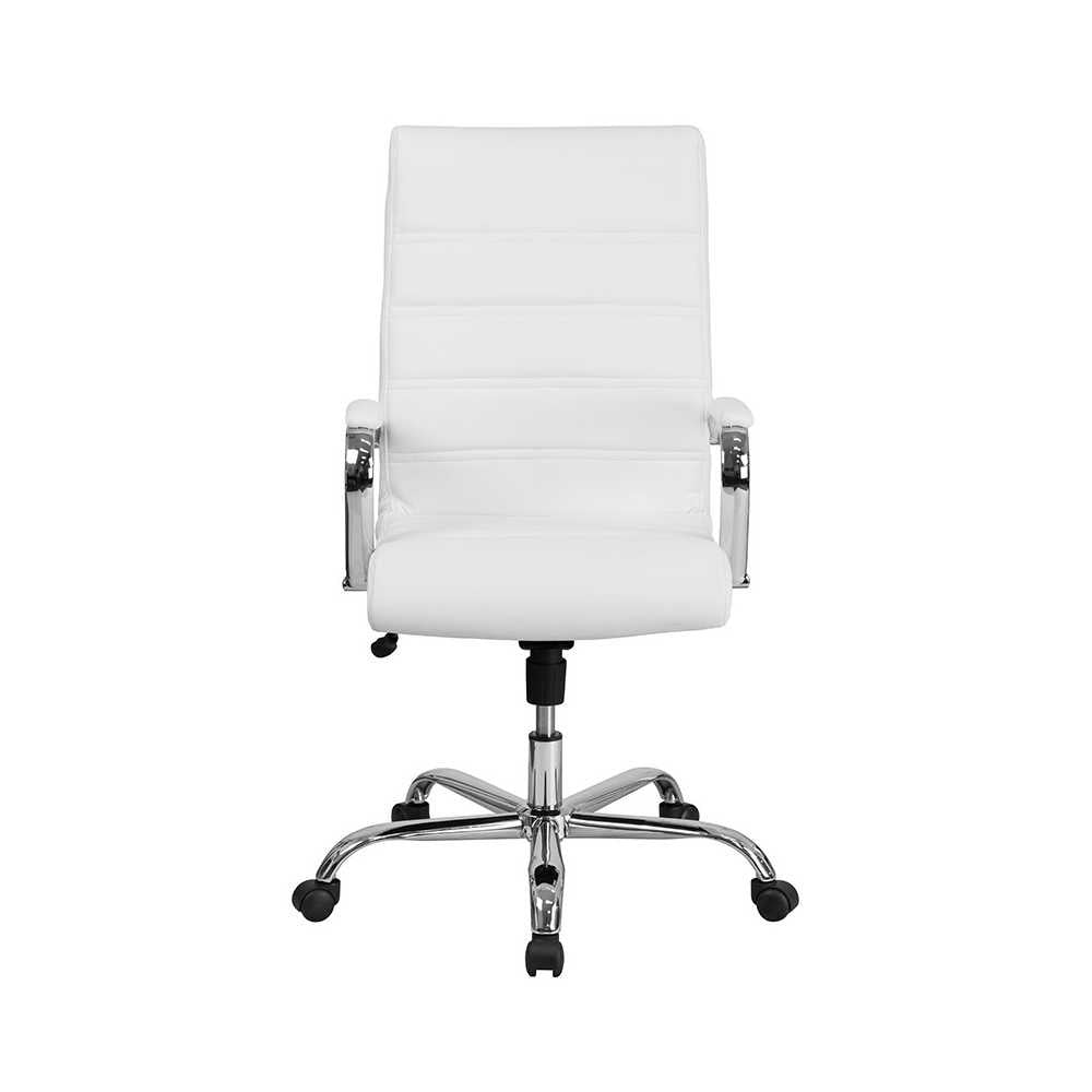 High Back Office Chair | White LeatherSoft Office Chair with Wheels and Arms