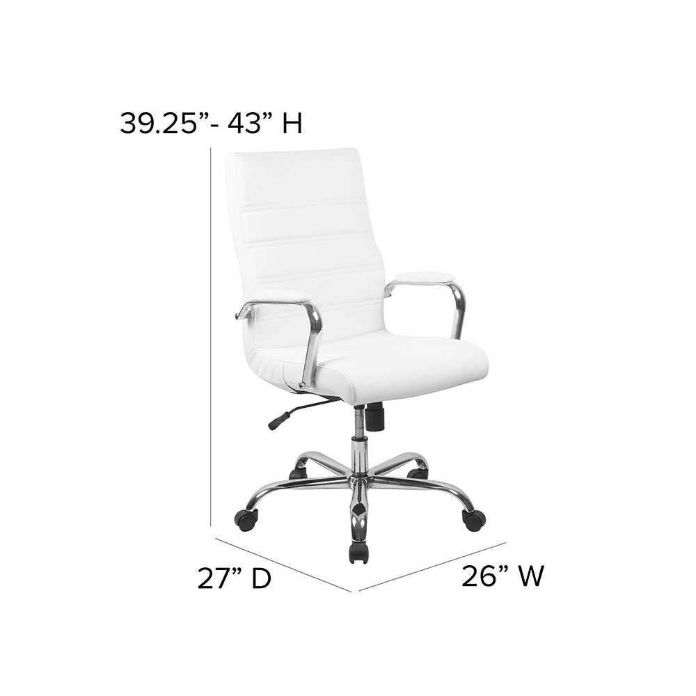 High Back Office Chair | White LeatherSoft Office Chair with Wheels and Arms