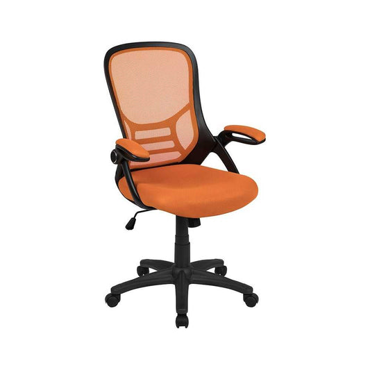 High Back Orange Mesh Ergonomic Swivel Office Chair with Black Frame and Flip-up Arms