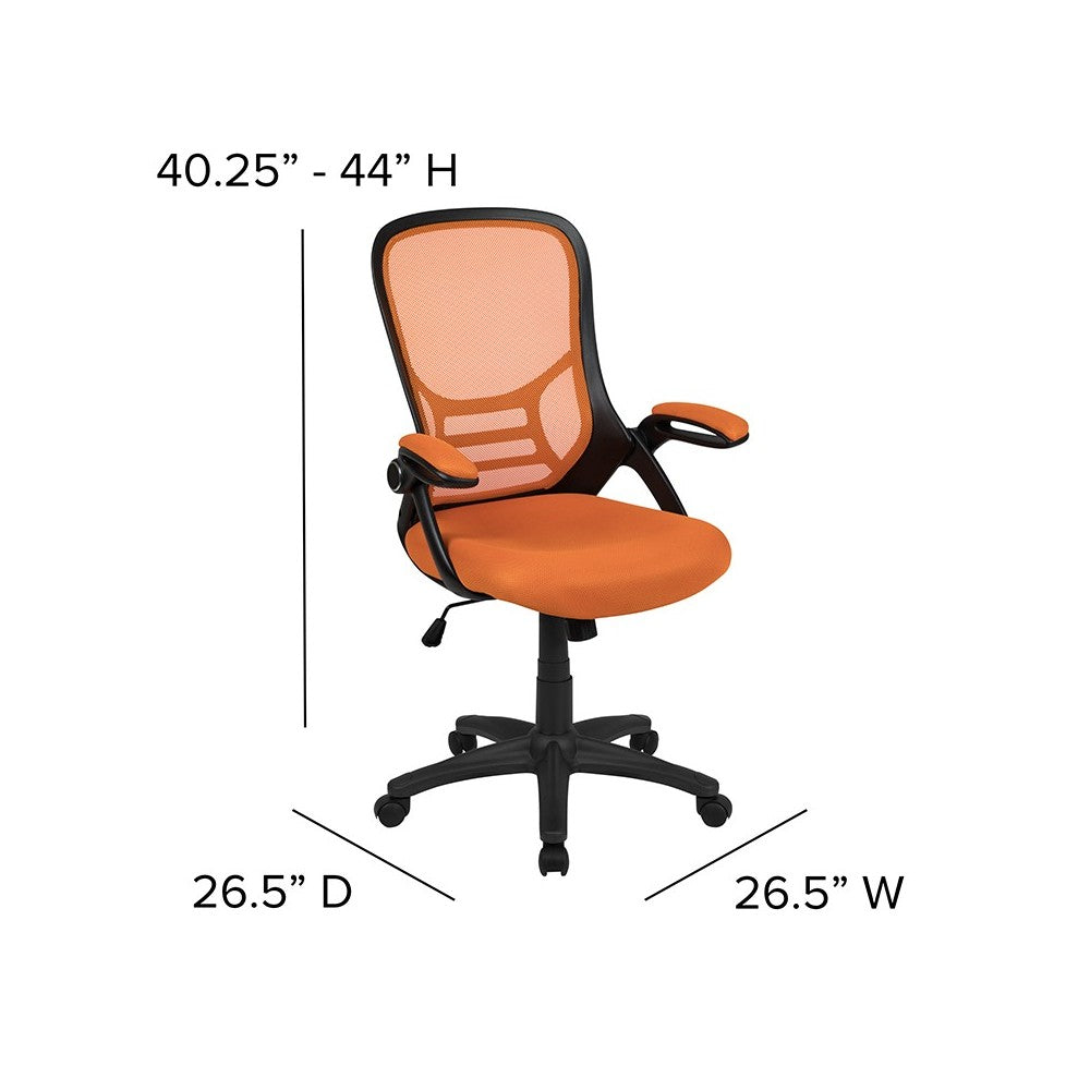 High Back Orange Mesh Ergonomic Swivel Office Chair with Black Frame and Flip-up Arms