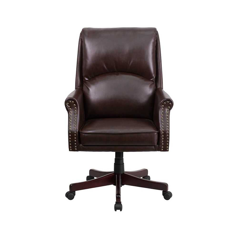 High Back Pillow Back Brown LeatherSoft Executive Swivel Office Chair with Arms