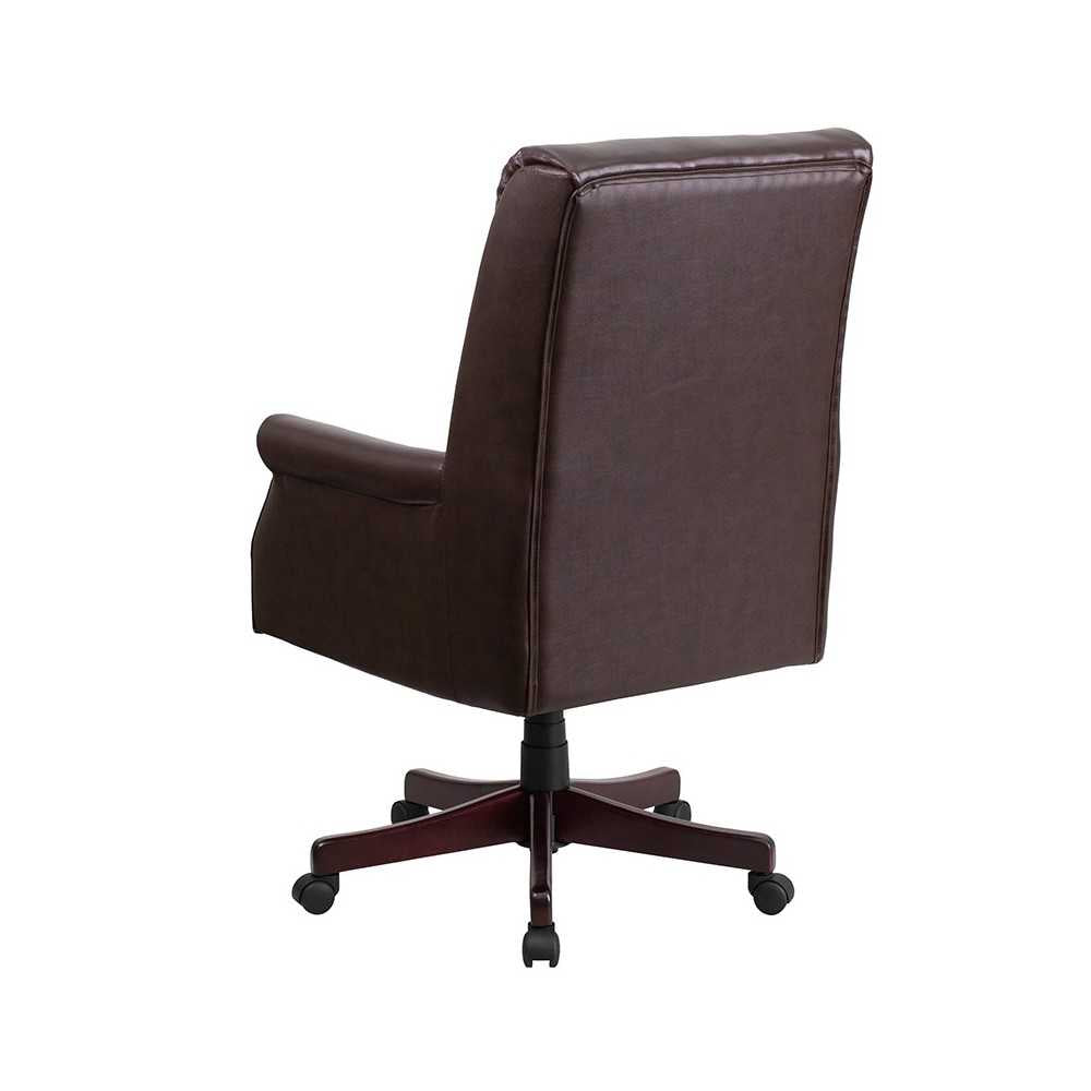 High Back Pillow Back Brown LeatherSoft Executive Swivel Office Chair with Arms