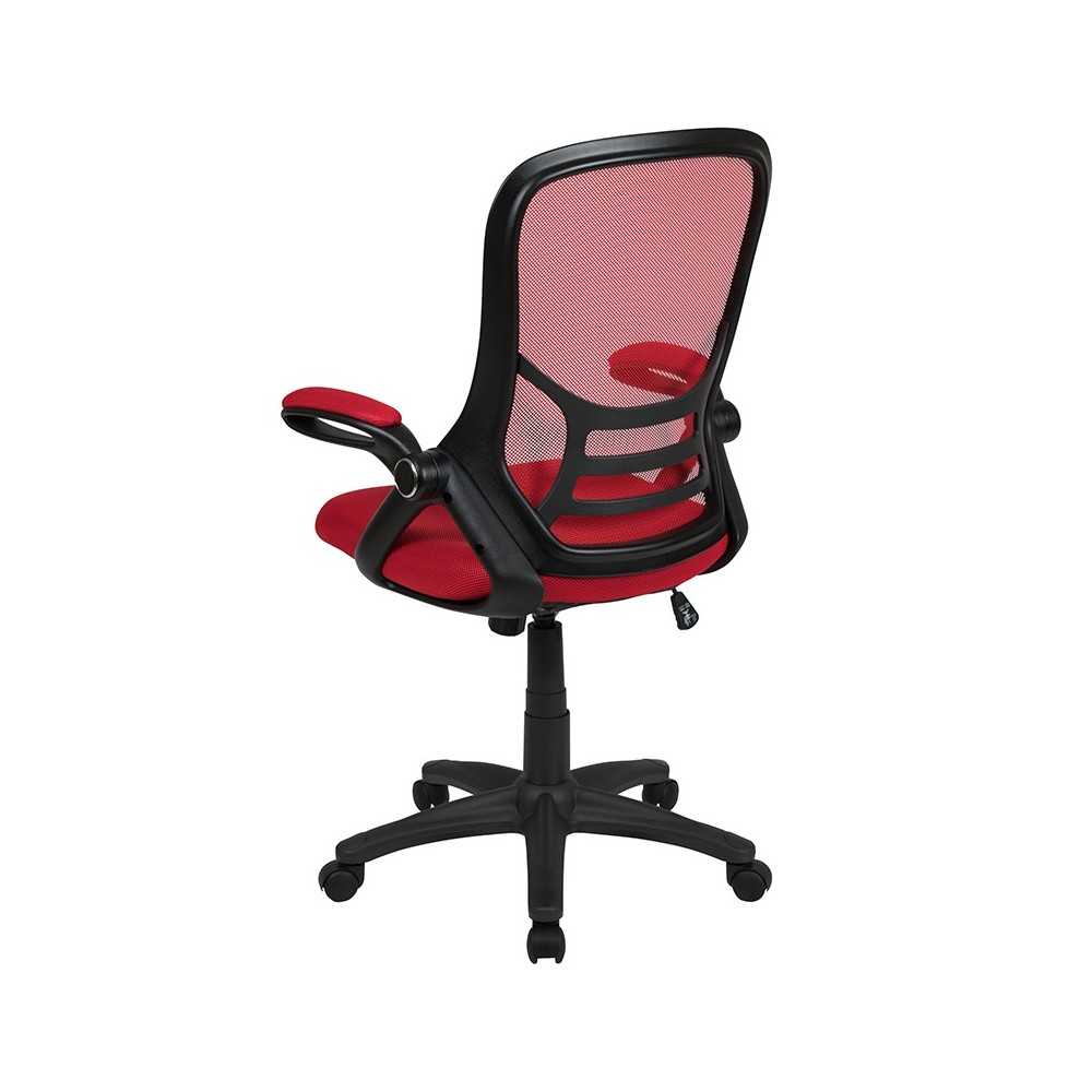 High Back Red Mesh Ergonomic Swivel Office Chair with Black Frame and Flip-up Arms