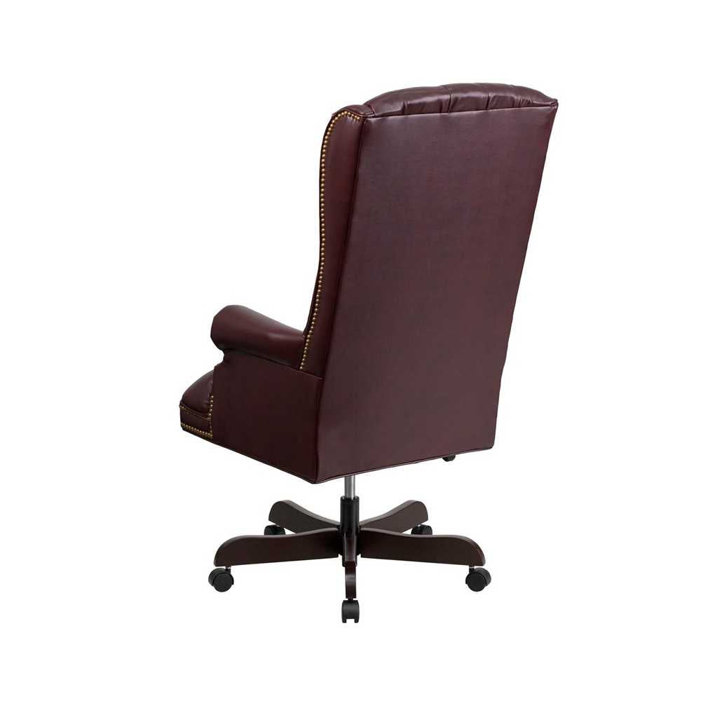 High Back Traditional Fully Tufted Burgundy LeatherSoft Executive Swivel Ergonomic Office Chair with Arms