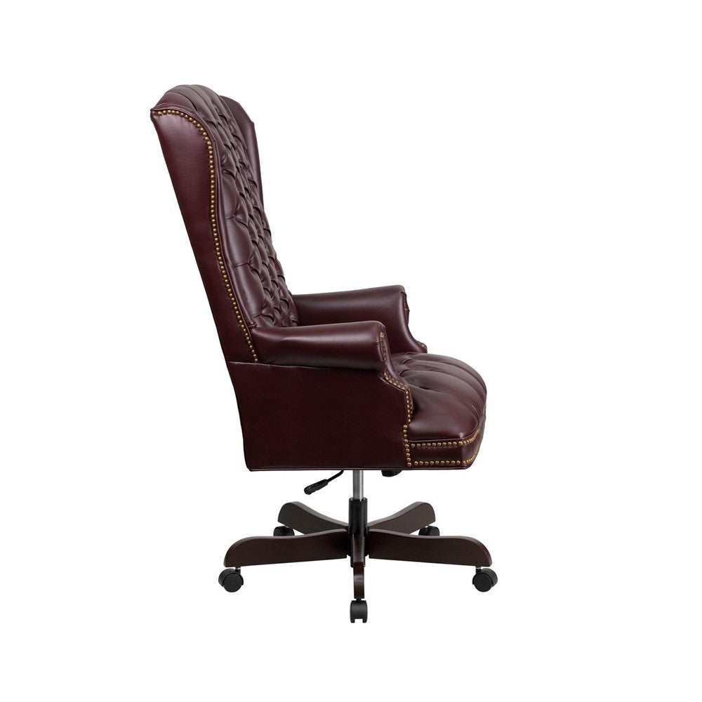 High Back Traditional Fully Tufted Burgundy LeatherSoft Executive Swivel Ergonomic Office Chair with Arms