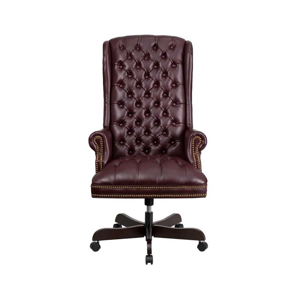 High Back Traditional Fully Tufted Burgundy LeatherSoft Executive Swivel Ergonomic Office Chair with Arms