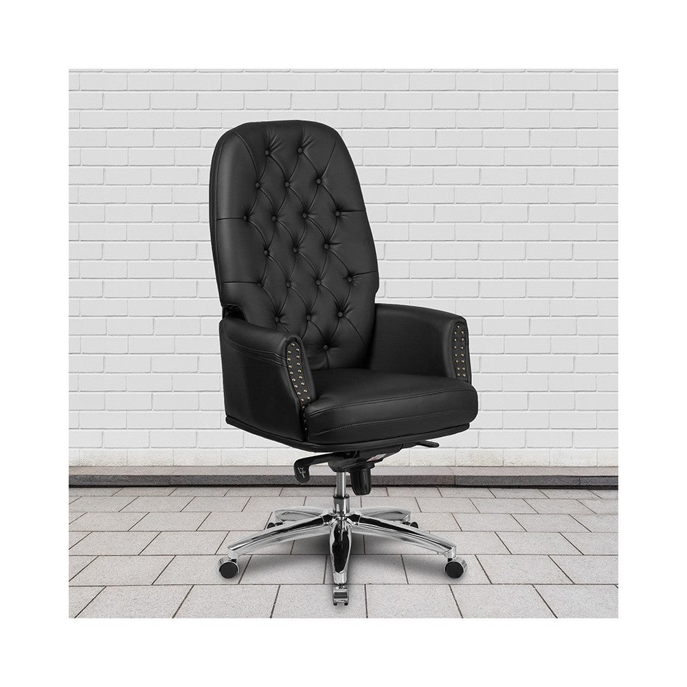 High Back Traditional Tufted Black LeatherSoft Multifunction Executive Swivel Ergonomic Office Chair with Arms