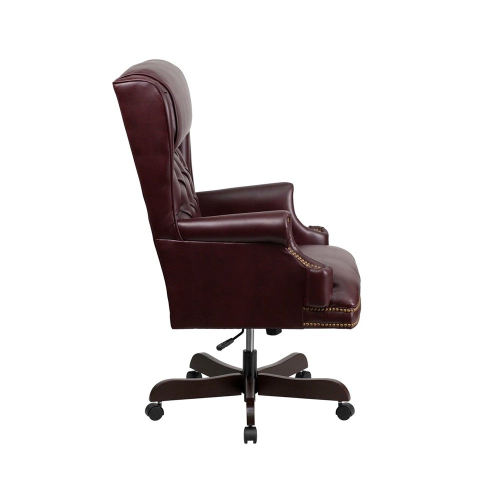 High Back Traditional Tufted Burgundy LeatherSoft Executive Ergonomic Office Chair with Oversized Headrest & Arms