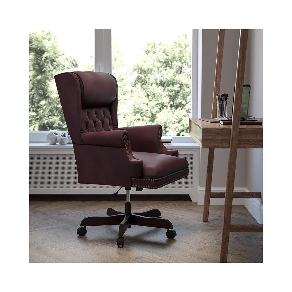 High Back Traditional Tufted Burgundy LeatherSoft Executive Ergonomic Office Chair with Oversized Headrest & Arms