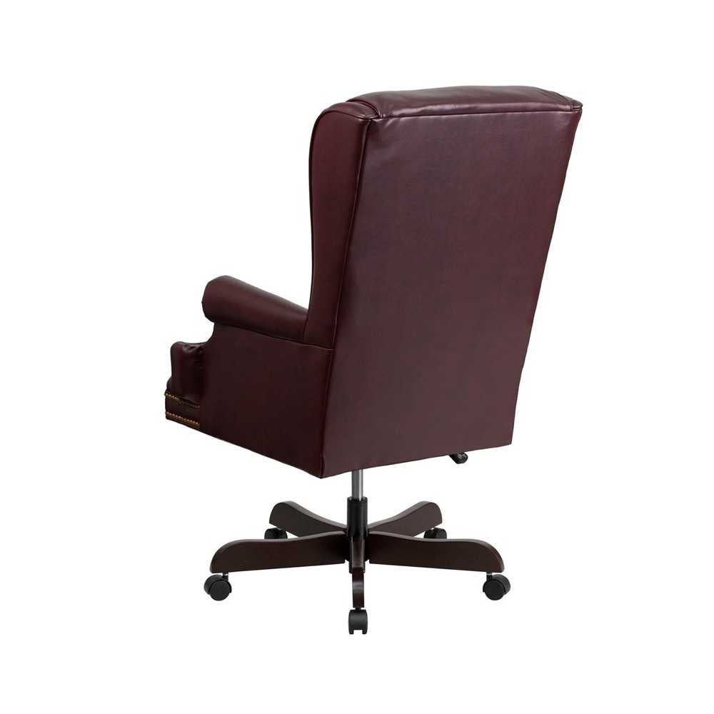 High Back Traditional Tufted Burgundy LeatherSoft Executive Ergonomic Office Chair with Oversized Headrest & Arms