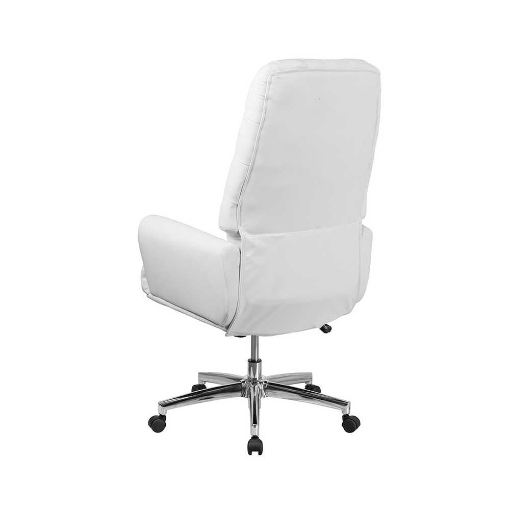 High Back Traditional Tufted White LeatherSoft Executive Swivel Office Chair with Arms