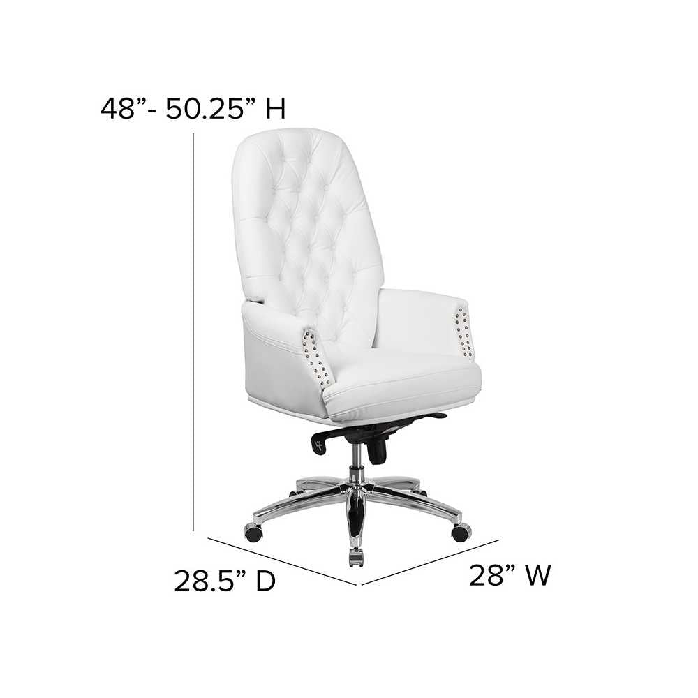 High Back Traditional Tufted White LeatherSoft Multifunction Executive Swivel Ergonomic Office Chair with Arms