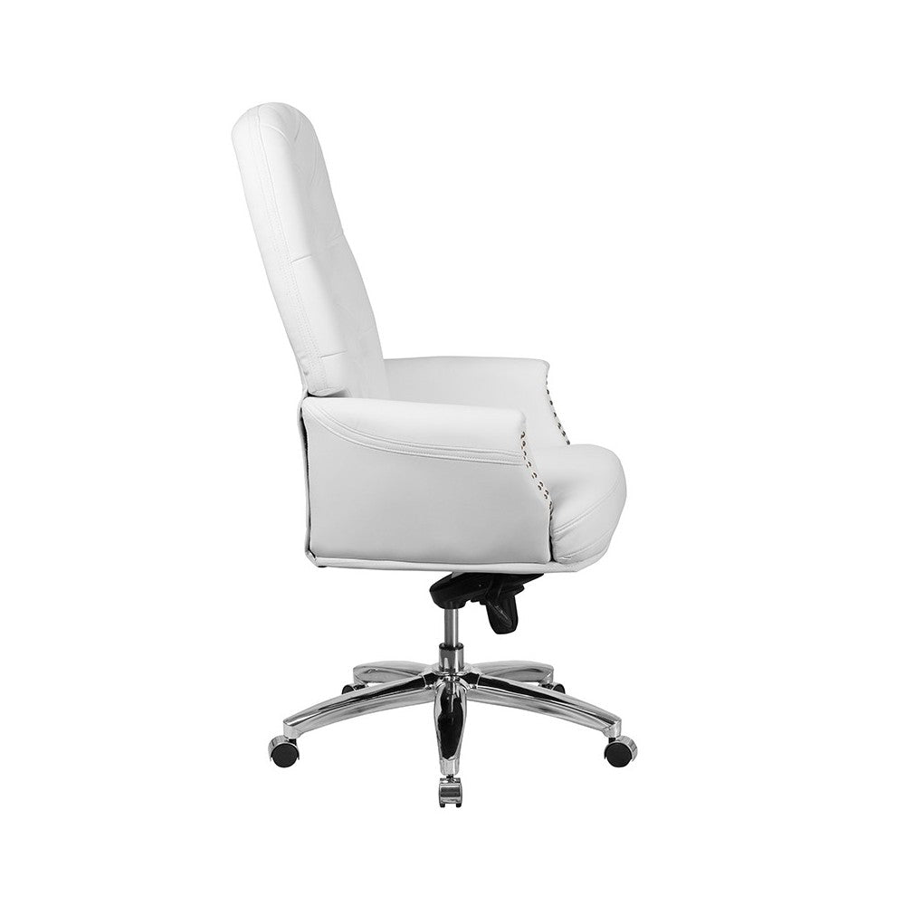 High Back Traditional Tufted White LeatherSoft Multifunction Executive Swivel Ergonomic Office Chair with Arms