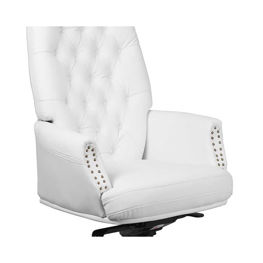 High Back Traditional Tufted White LeatherSoft Multifunction Executive Swivel Ergonomic Office Chair with Arms