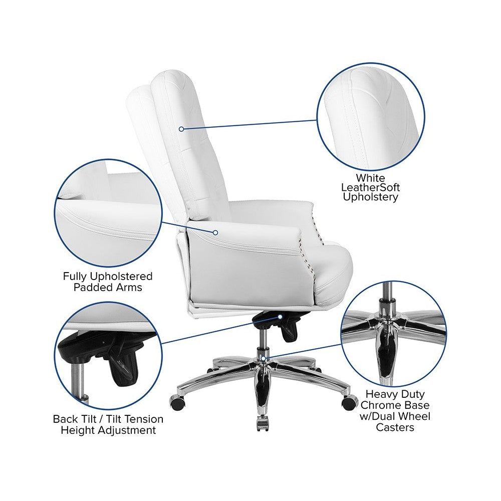 High Back Traditional Tufted White LeatherSoft Multifunction Executive Swivel Ergonomic Office Chair with Arms