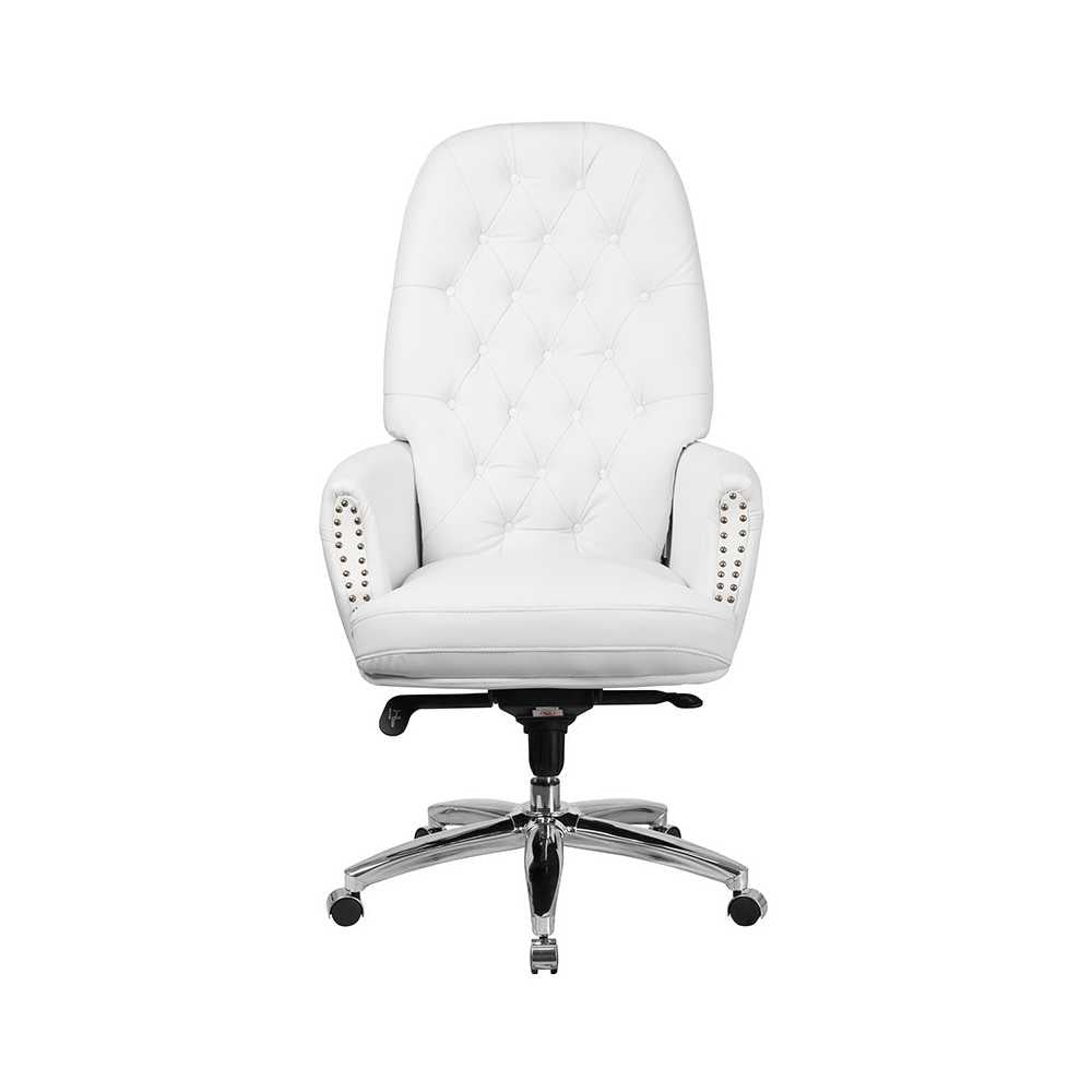High Back Traditional Tufted White LeatherSoft Multifunction Executive Swivel Ergonomic Office Chair with Arms