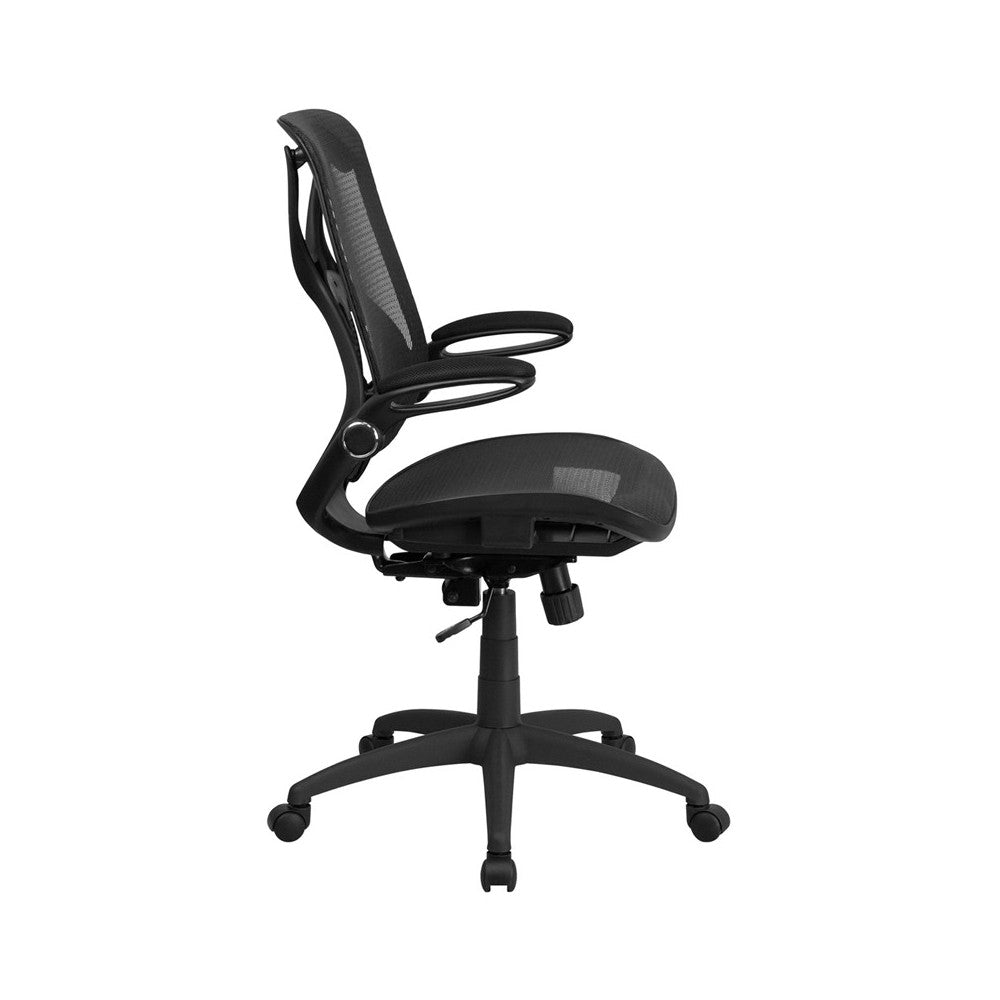 High Back Transparent Black Mesh Executive Ergonomic Office Chair with Adjustable Lumbar, 2-Paddle Control & Flip-Up Arms