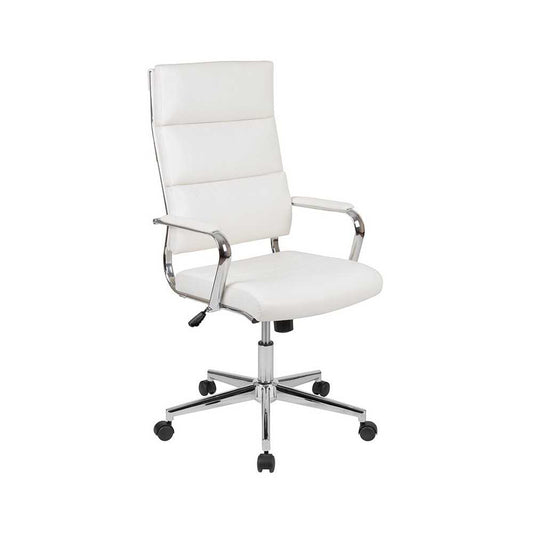 High Back White LeatherSoft Contemporary Panel Executive Swivel Office Chair