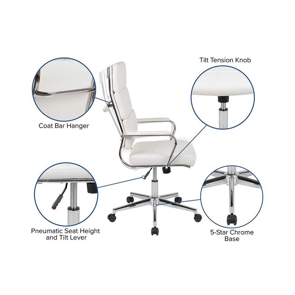High Back White LeatherSoft Contemporary Panel Executive Swivel Office Chair