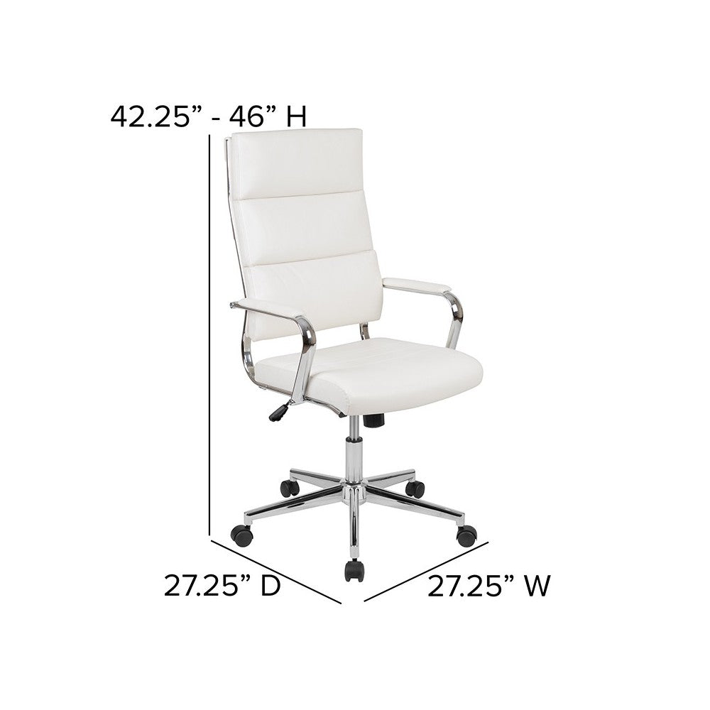 High Back White LeatherSoft Contemporary Panel Executive Swivel Office Chair