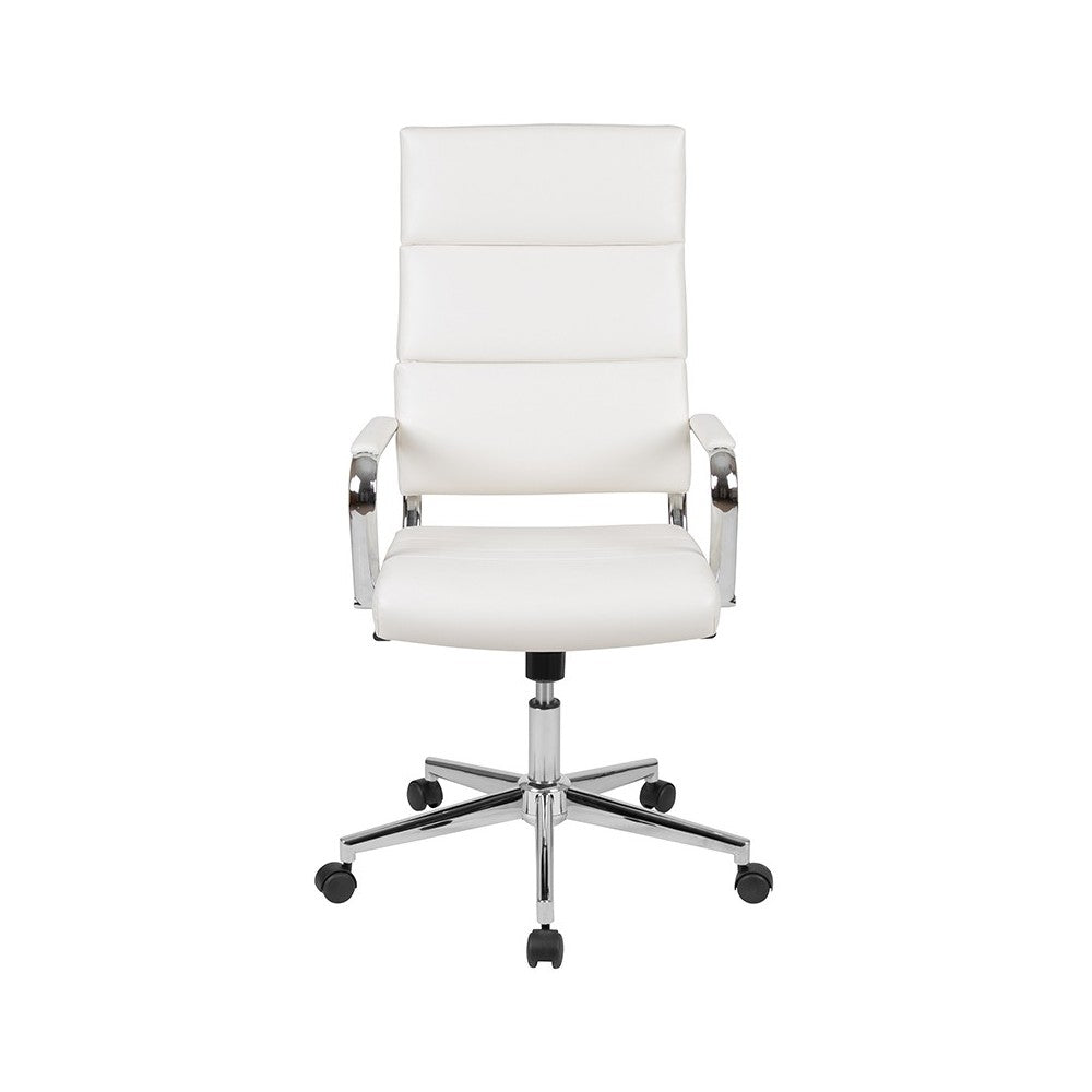 High Back White LeatherSoft Contemporary Panel Executive Swivel Office Chair