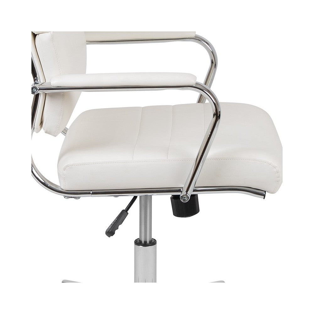 High Back White LeatherSoft Contemporary Panel Executive Swivel Office Chair
