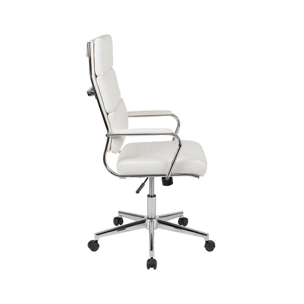 High Back White LeatherSoft Contemporary Panel Executive Swivel Office Chair