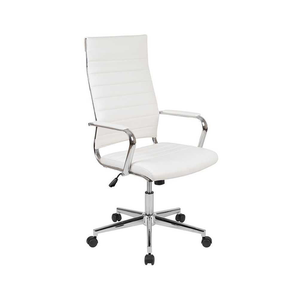 High Back White LeatherSoft Contemporary Ribbed Executive Swivel Office Chair
