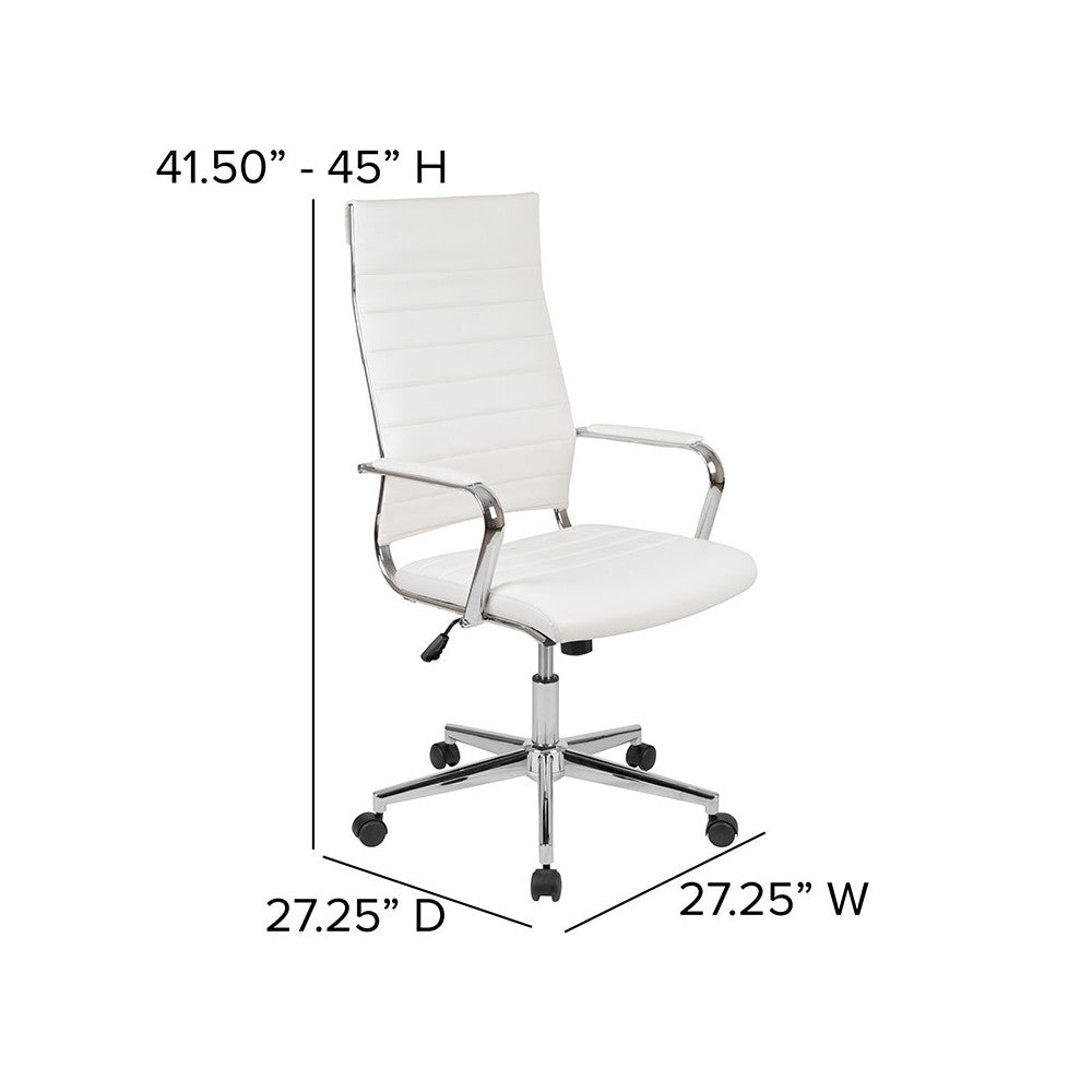 High Back White LeatherSoft Contemporary Ribbed Executive Swivel Office Chair