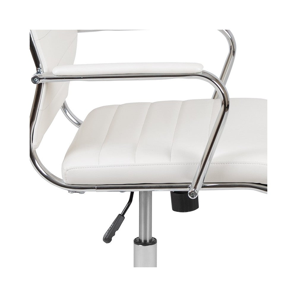 High Back White LeatherSoft Contemporary Ribbed Executive Swivel Office Chair