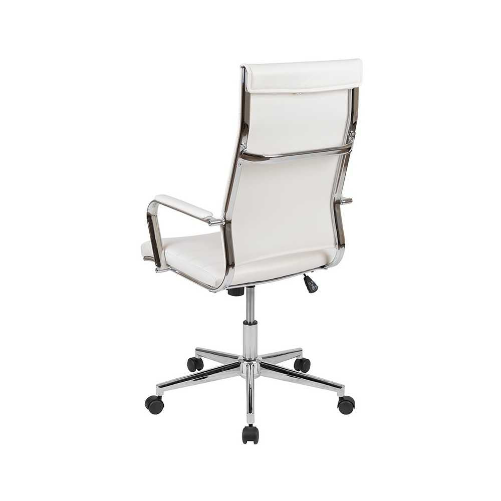 High Back White LeatherSoft Contemporary Ribbed Executive Swivel Office Chair