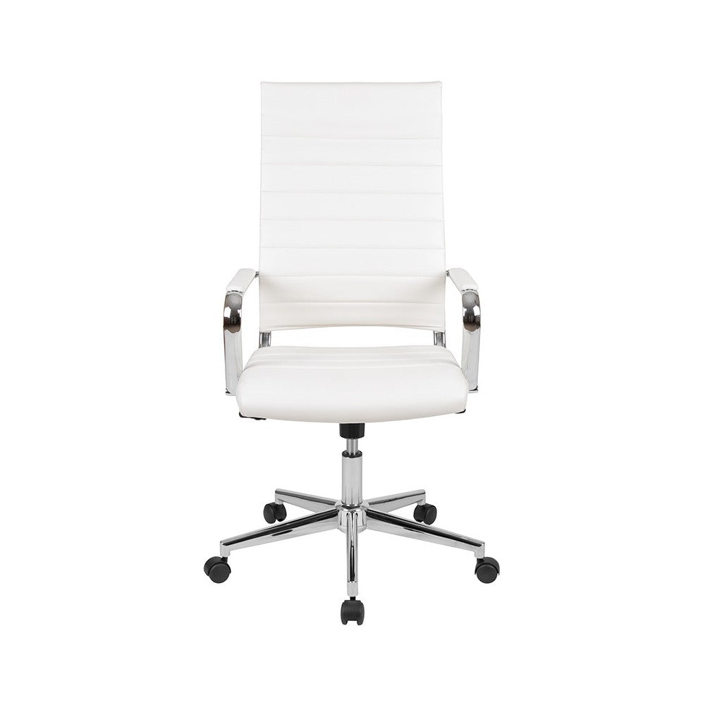 High Back White LeatherSoft Contemporary Ribbed Executive Swivel Office Chair